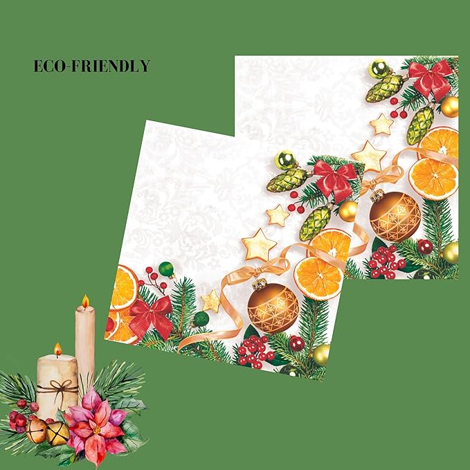 20-ct 13x13 Christmas Paper Decoupage Napkins, 3-Ply Servilletas Tissue Napkin for Dinner and Parties, Disposable Napkins (Cookie)