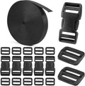 3/4" Buckles and Straps Set: 6 Yards of Thick Nylon Webbing, 6-Pack Quick Side Release Adjustable Plastic Buckles, 12 Tri-Glide Slide Clips(3/4 Inch Combo Set)