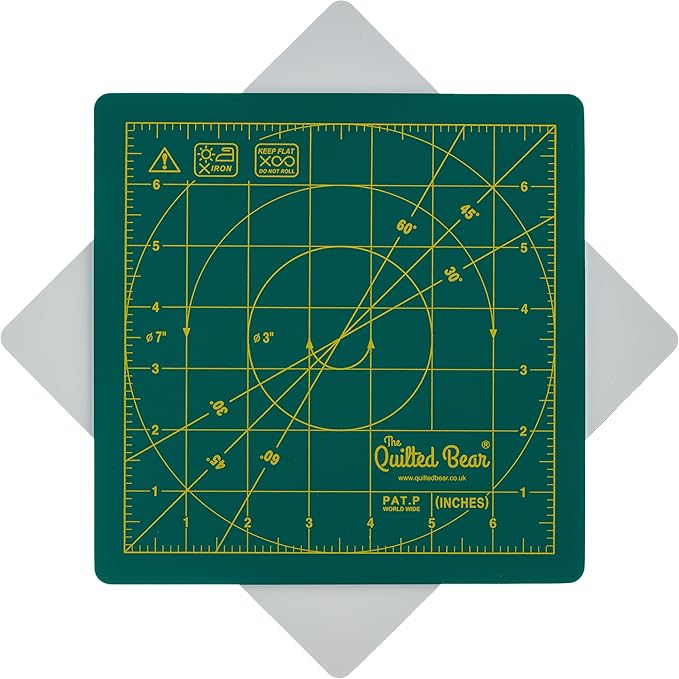 The Quilted Bear Rotating Cutting Mat 7" x 7" - Locking & Rotating Self Healing Cutting Board for Sewing, Fabric & Effortless Quilting - 360 Degree Sewing Supplies Mat for Craft Table (Green)