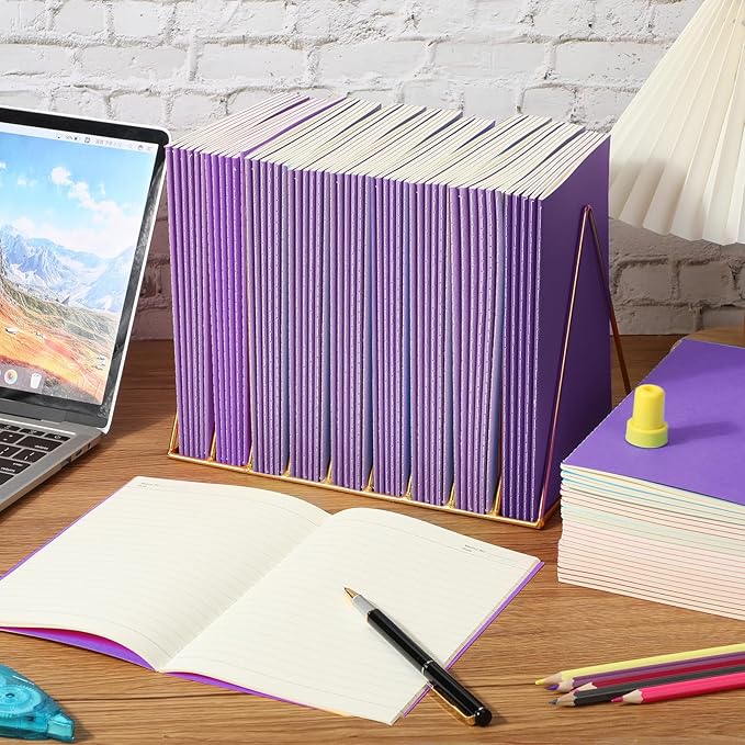Handepo 100 Pack Composition Notebooks A5/A6 Ruled Lined Composition Kraft Notebooks Bulk Soft Cover Journals Travel Diary Memo for Students Classroom Office Supplies(A5,Purple)