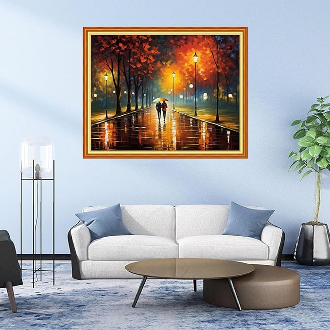 DMCVIVR Stamped Cross Stitch Kits for Adults Beginners Embroidery Kits 11CT Needlepoint Kits Cross Stitch Patterns Embroidery Patterns&Strolling on a Rainy Night 16x20 inch