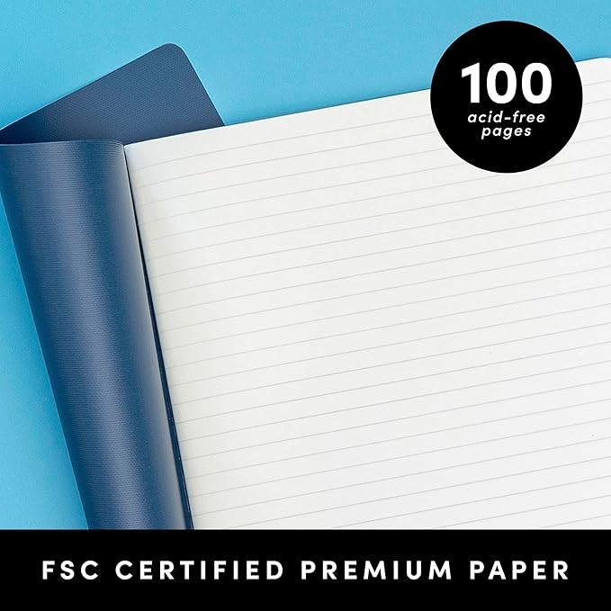 PAPERAGE Soft Cover Lined Journal Notebook, 2 Pack, (Blue Pansies), 100 Pages, Large 7.5 inches x 9.5 inches, College Ruled, Ideal for Note Taking & Travel Journal
