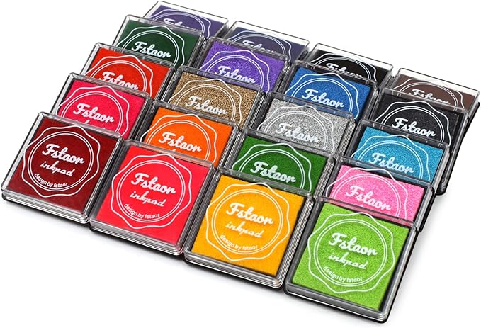 Fstaor 20 Colors Washable Ink Pads for Kids Rubber Stamps, Finger Print Crafts Stamp Pad for Kids, Paper, Scrapbooking, Fabric,Wood (Pack of 20)