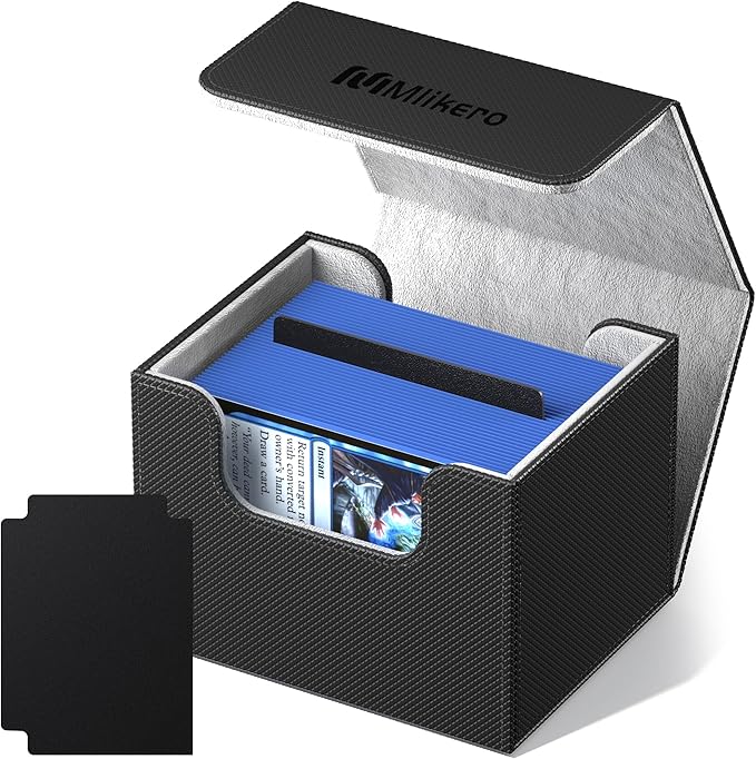 Mlikero Card Deck Box, Commander Deck Box Holds 100+ Double-Sleeved Cards with 4 Dividers, Leather Magnetic Closure Card Box Fit for MTG, TCG (Black)