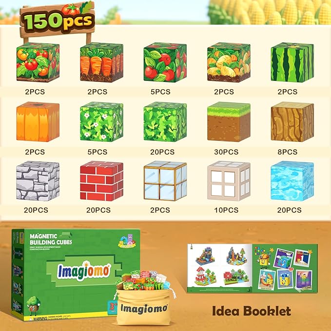 150PCS Magnetic Blocks - Build Mine Magnet World Farm Edition, Magnetic Kids Games for Boys & Girls Age 3-5 4-8 6-8, STEM Sensory Construction Classroom Must Haves Building Toys for Toddlers