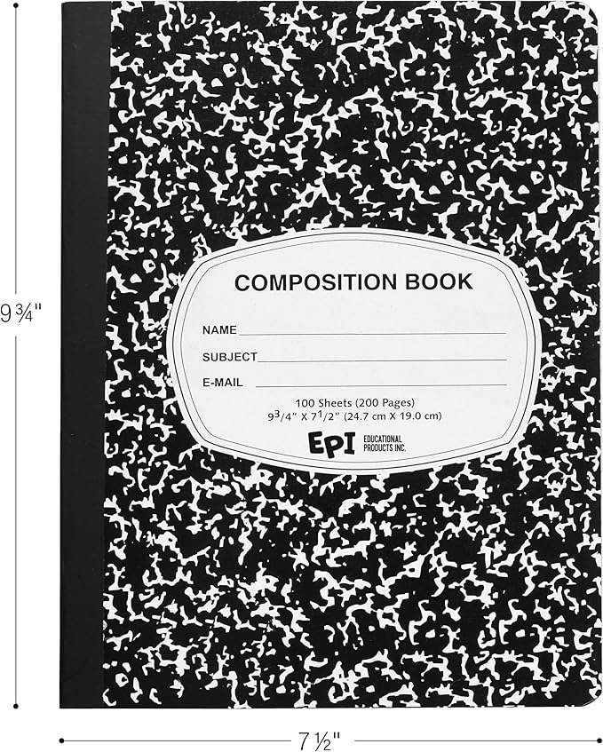 EPI Marble Hardcover Wide Ruled Composition Notebook | 200 Pages (100 Sheets), 9.75 x 7.5 in, Sturdy Sewn Binding | School, Office, Journaling, Notes - 4 Pack