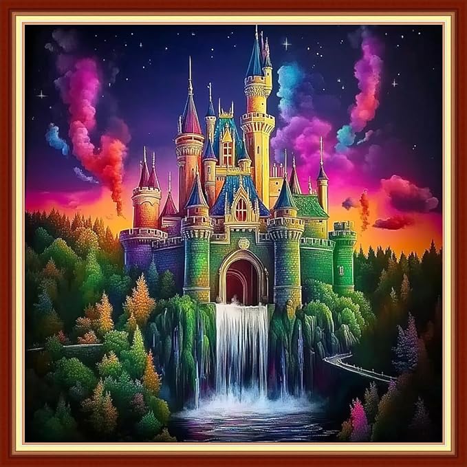 Joyhoor Cross Stitch Kits for Beginners Stamped Cross-Stitch Supplies Needlework preprint Embroidery Kits for Adults DIY Needlepoint Kits Embroidery Patterns 11CT-Rainbow Castle 18x18 inchs