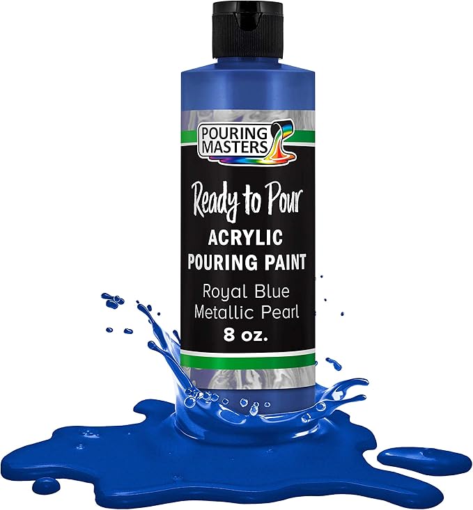 Pouring Masters Royal Blue Metallic Iridescent Pearl Ready to Pour Acrylic Pouring Paint - Premium 8-Ounce Pre-Mixed Fluid Acrylic Paint - Fluid Art Supplies for Canvas, Wood, Paper, Tile & Rocks
