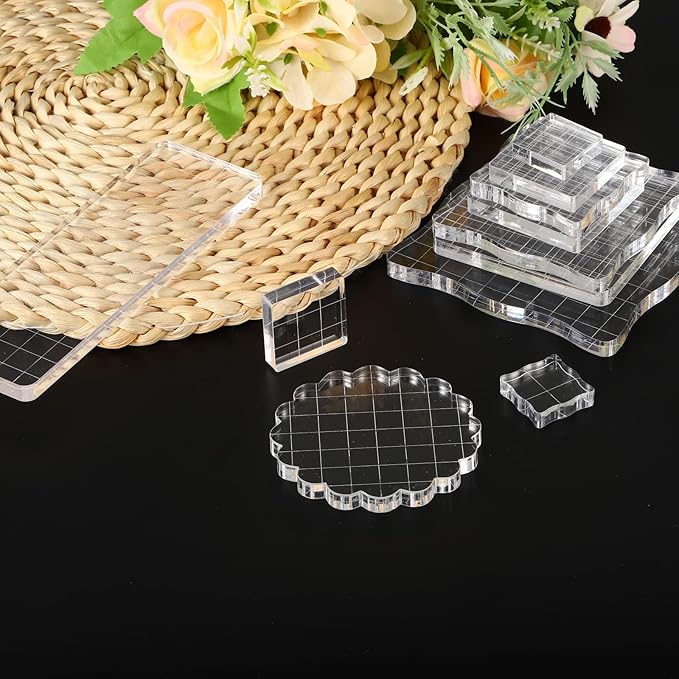PATIKIL 6" x 3" Acrylic Stamp Block, Clear Stamping Block with Grid Lines Decorative Mounting Blocks Square for Scrapbooking DIY Crafts Card Making