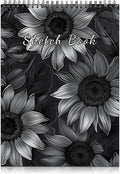 Cabreche Cute Sketchbook Top Spiral Bound Sketch Pad, 9 x 12 inch,100GSM Thick Paper,50 Sheets 100 Pages,Art Sketch Book Artistic Writing Drawing Paper for Girls Women Beginners-Black Sunflower
