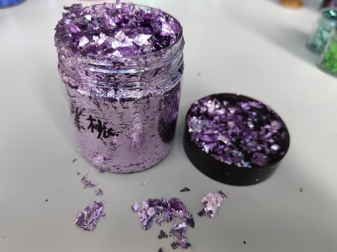 Gilding Flakes,Gold Foil Flakes for Resin,Blue Red Purple Pink Metallic Foil Flakes for Resin Jewelry Making,Nails,Painting Art,Crafts and Slime (Peach Purple)