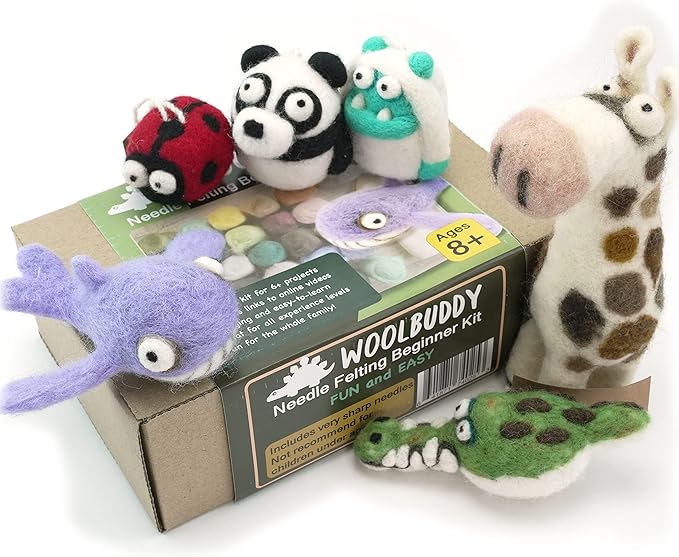 Woolbuddy 𝗡𝗲𝗲𝗱𝗹𝗲 𝗙𝗲𝗹𝘁𝗶𝗻𝗴 𝗦𝘁𝗮𝗿𝘁𝗲𝗿 𝗞𝗶𝘁 𝗳𝗼𝗿 𝗔𝗱𝘂𝗹𝘁𝘀 & 𝗞𝗶𝗱𝘀 – 40 Wool Colors, Core Wool, Felting Supplies, 4 Needles, Pad & Guide – DIY Animal Craft Kit for Creatives