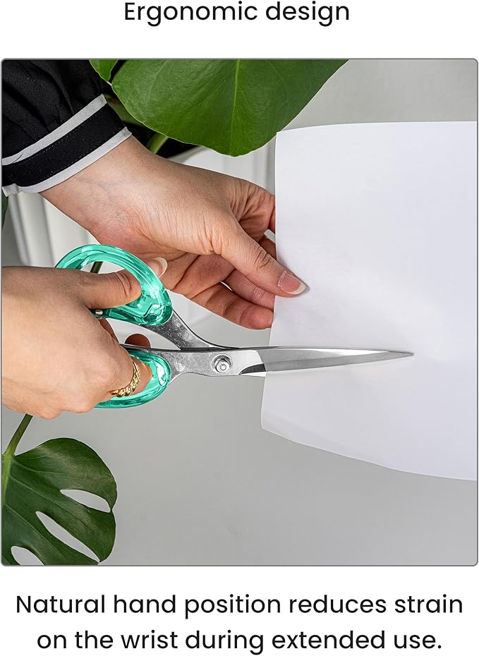 OfficeGoods 9” Stainless Steel Acrylic Scissors for Office and Home - Aesthetic and Sharp All Purpose Scissors, Perfect for Sewing, Arts and Crafts - Green Silver Metal