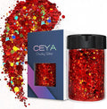 Ceya Holographic Chunky Glitter 4.9oz/ 140g Red Glitter Craft Roses Glitter Powder Mixed Chunky Flakes Iridescent Nail Sequins for Nail Art,Hair,Epoxy Resin,Tumbler,Slime,Painting,Festival Decor