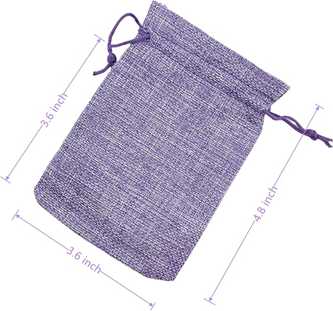 Palmhomee Pack Of 25 Burlap Gift Bags with Drawstring Linen Jewelry Pouches Wedding Hessian Jute Bags for Birthday and Treat Pouches Party Wedding Favors Gift (3.6x4.8 Inch, Lavender)