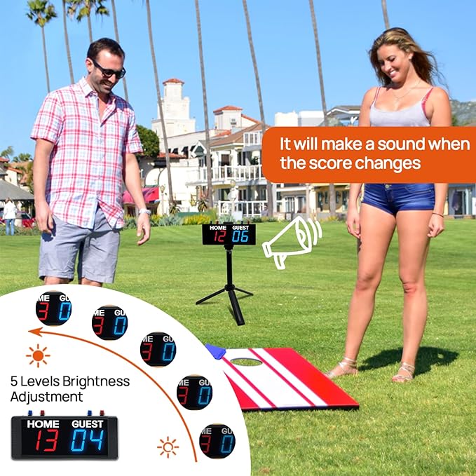 YZ Battery Powered Scoreboard Clock Timer with Buttons, Portable Digital Scoreboard with Remote, Electronic Scoreboard with Stand, Cornhole Score Keeper for Outdoor Yard Games/Shuffleboard/Pickleball