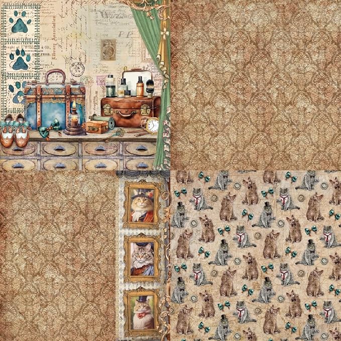 24 Sheets Cat Decorative Scrapbooking Paper Pad 6x6 Craft Paper Single-Side Card Making Supplies for Junk Journal, Origami, Holiday Journaling
