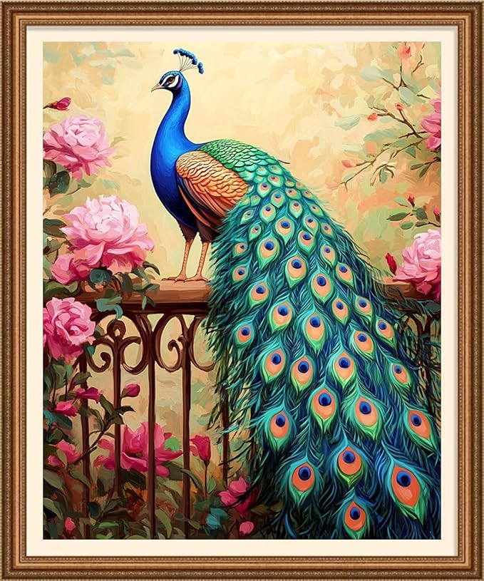 Redxing Stamped Cross Stitch Kits Full Range of Embroidery Starter Kits- Needlepoint Counted Cross Stitch Kits for Beginner Adults 11CT Printed Embroidery Kit-Peacock Flower Landscape 16x20 inch