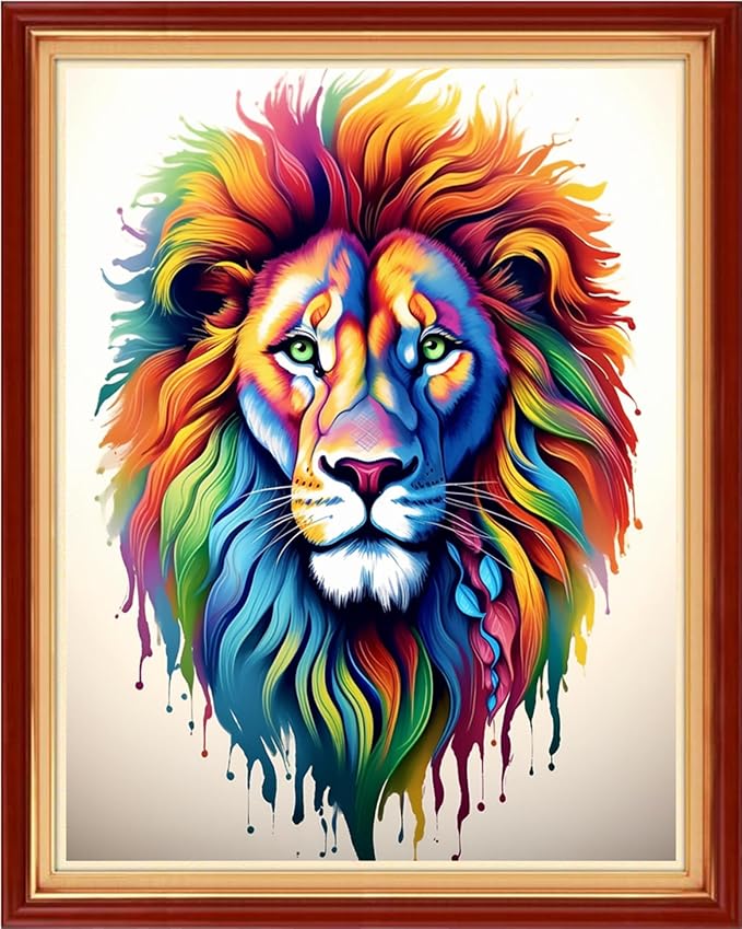 Dooxvey Cross Stitch Kits for Adults Beginners,Full Range of Cross-Stitch Stamped Kits Needlepoint Kits for Beginners Embroidery Kits 11CT Cross Stitch Patterns-Colorful Lion 16x20 inch