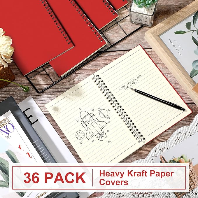 Yahenda 36 Pcs Spiral Notebook Bulk A5 Journal Lined 8.3'' x 5.5'' Writing Composition Paper Small Notepad Subject Notebook for Students Office Business Back to School Supplies (Red)