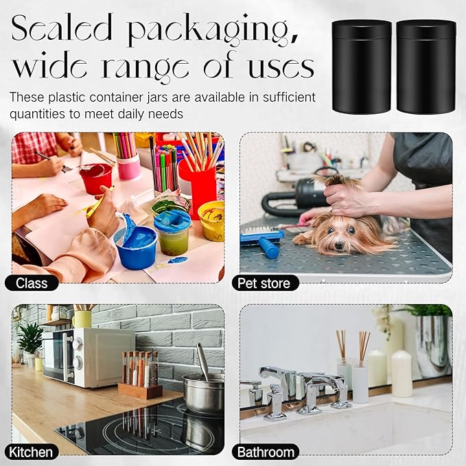 SATINIOR 12 Pack 10 oz Plastic Container Jars with Lids Round Clear Travel Cosmetic Container Slime Jar for Toiletries, Lotion, Cream, Ointment, Makeup, Rhinestone, Sample, Kitchen Storage(Pure Black)