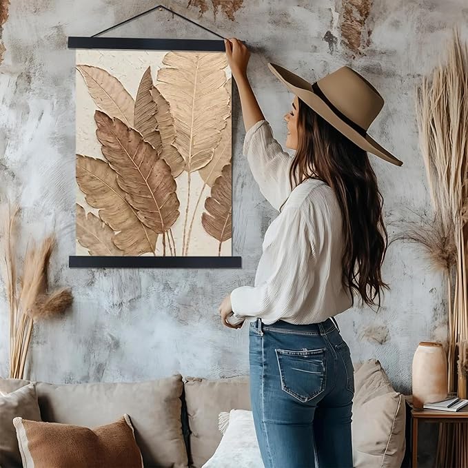 Artmag Magnetic Poster Hanger Frame, 47x36 47x30 47x60 Light Wood Wooden Magnet Canvas Artwork Print Dowel Poster Hangers Frames Hanging Kit (Black, 47")