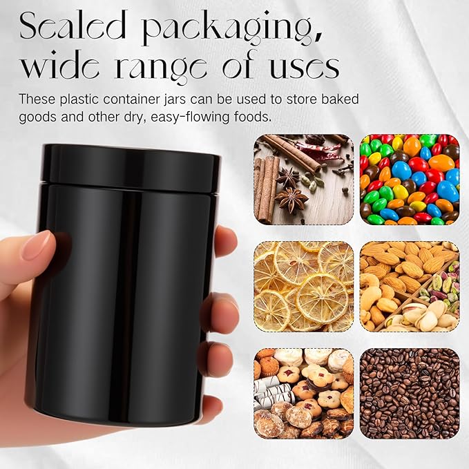 SATINIOR 12 Pack 10 oz Plastic Container Jars with Lids Round Clear Travel Cosmetic Container Slime Jar for Toiletries, Lotion, Cream, Ointment, Makeup, Rhinestone, Sample, Kitchen Storage(Pure Black)