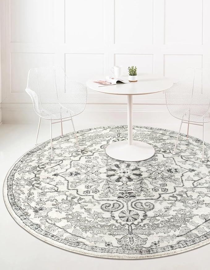 Lahome Round Rug 5'3"Ft, Soft Rugs for Living Room Machine Washable Rugs for Bedroom, Bohemian Medallion Non-Slip Non-Shedding Print Indoor Carpet for Entryway Bathroom Coffee Table, Beige