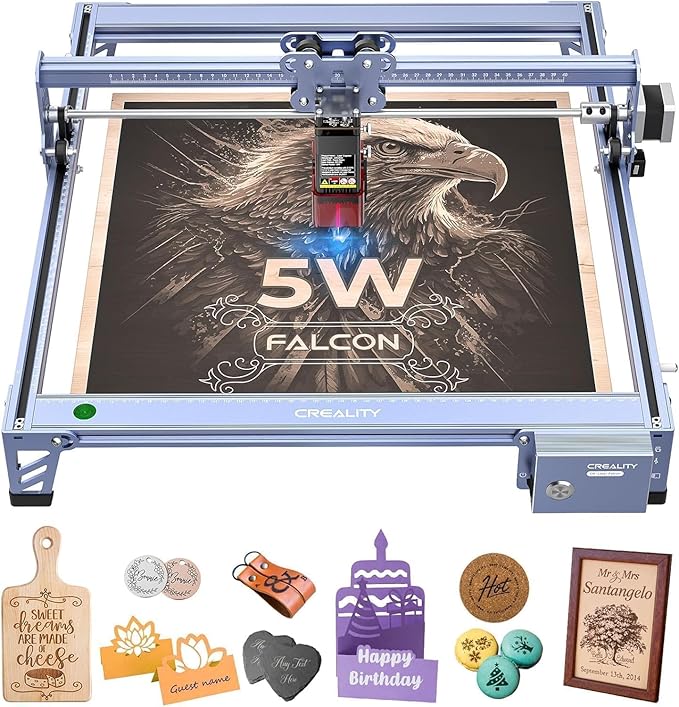 Creality Falcon 5W Laser Engraver Machine, 72w High Precision 0.06mm Laser Cutter and Engraving Machine for Wood Leather Acrylic Glass, 10000mm/min, Offline Usage, Working Area 400 * 415mm