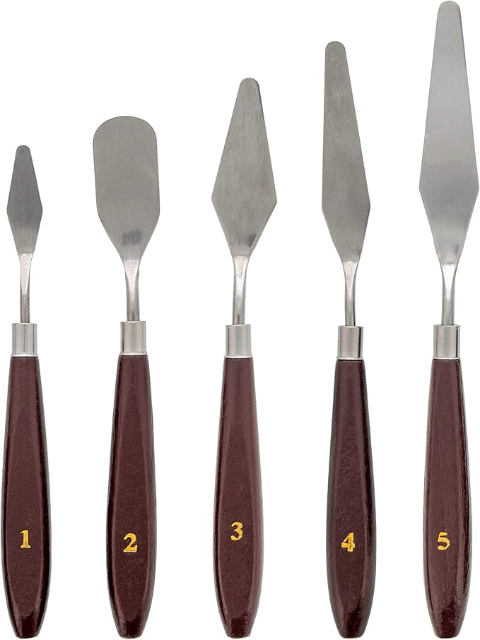 U.S. Art Supply 5-Piece Stainless Steel Palette Knife Set for Acrylic Painting - Paint Spatula Tools for Oil, Canvas Art - Painting Knives for Mixing, Texturing - Pallet Knives for Art & Cake