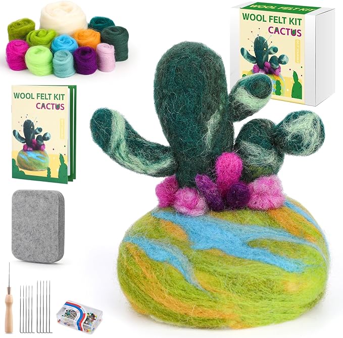 Yizzvb Needle Felting Kit for Beginners Adults, Complete Plant Wool Felting Set with 100pcs Sewing Pins, Felting Needles, Wool, Pad & Instructions, DIY Craft Kit for Home Decor & Creative Projects