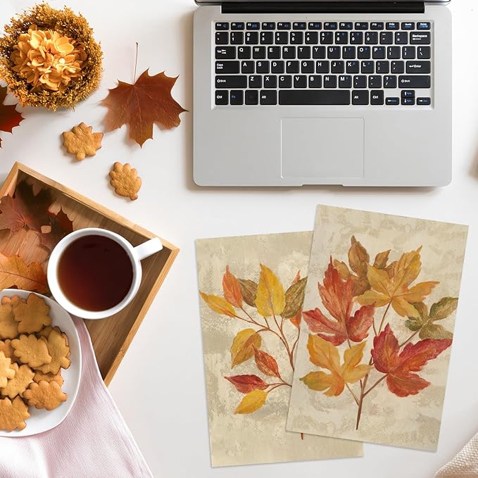 Whaline 32 Pack Fall Greeting Cards Retro Autumn Leaves Note Cards with Envelopes Stickers for Thanksgiving Harvest Wedding Birthday Baby Shower