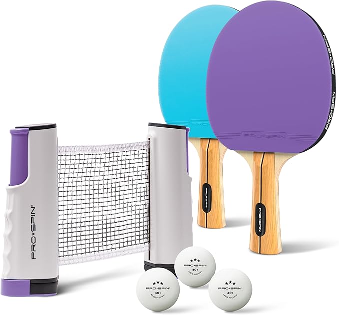PRO SPIN All-in-One Ping Pong Set - Retractable Ping Pong Net for Any Table (72"), Ping Pong Paddles and Balls, Storage Case - Portable Table Tennis Family Games, Gifts for Boys & Girls
