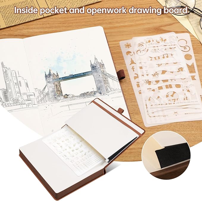 AHGXG Thick Journal Blank Notebook for Men - 320 Numbered Pages A5 Notebook for Writing, 100gsm Plain Paper, Vintage Leather Hardcover, for Women Work Office School, 5.75'' X 8.38''- Brown