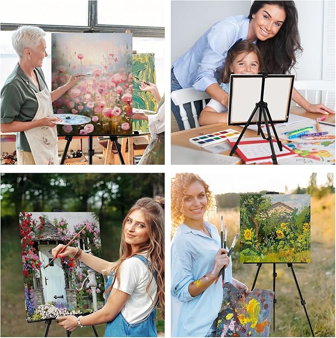 AROIC10 Pack Painting Display Easel Stand Portable Adjustable Metal Tripod Artist Canvases Height from20to66Inch Extra Sturdy forTable-Top/Floor Painting, Drawingand Displaying,Black with10StorageBag