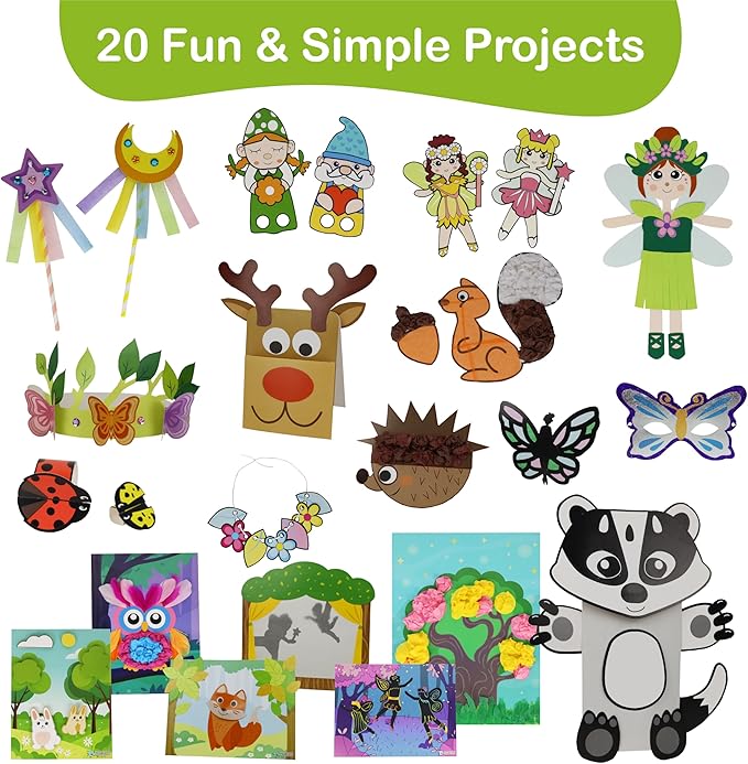 Craftikit® 20 Award-Winning Fairy Garden Crafts for Kids - 20 All-Inclusive Fun Paper Toddler Crafts, Fairy Garden Kit for Kids Ages 3-8