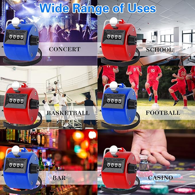 FEBSNOW Handheld Tally Counter Clicker 4 Digital Number Click Counter for School Event Golf Sports Office Stadium
