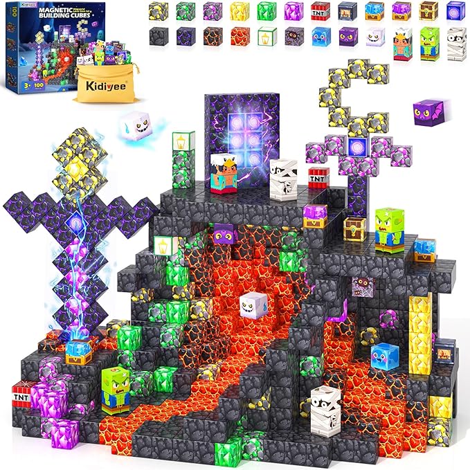 Magnetic Blocks - Mine Magnet World Building Toys for Kids Ages 4-6 6-8 8-12, STEM Magnetic Building Blocks Kids Sensory Toys Games, Gift for 3+ Year Old Boys and Girls