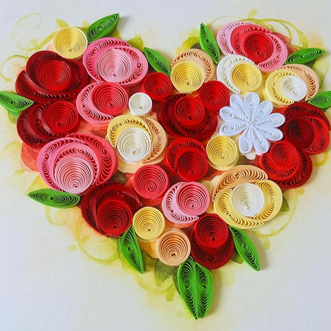 Quilling Cards, handmade card, quilled cards with Handmade Art Quilling birthday card for women, Birthday card, mother... colorful heart design (Flowers Heart 3)
