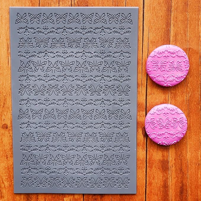 Arbuya Butterflies Polymer Clay Texture Mat - Butterfly Borders Texture Sheet for Polymer Clay Jewelry Making, Earring Charms, DIY Craft Supplies
