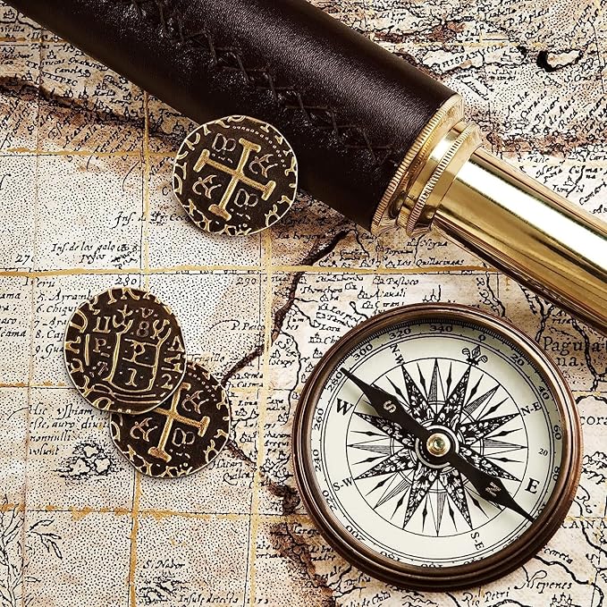 Metal Pirate Coins - 35 Medium Bronze Treasure Coin Set, Metal Replica Spanish Doubloons for Board Games, Tokens, Toys, Cosplay, Realistic Money Imitation, Pirate Treasure Chest, Diameter 7/8"