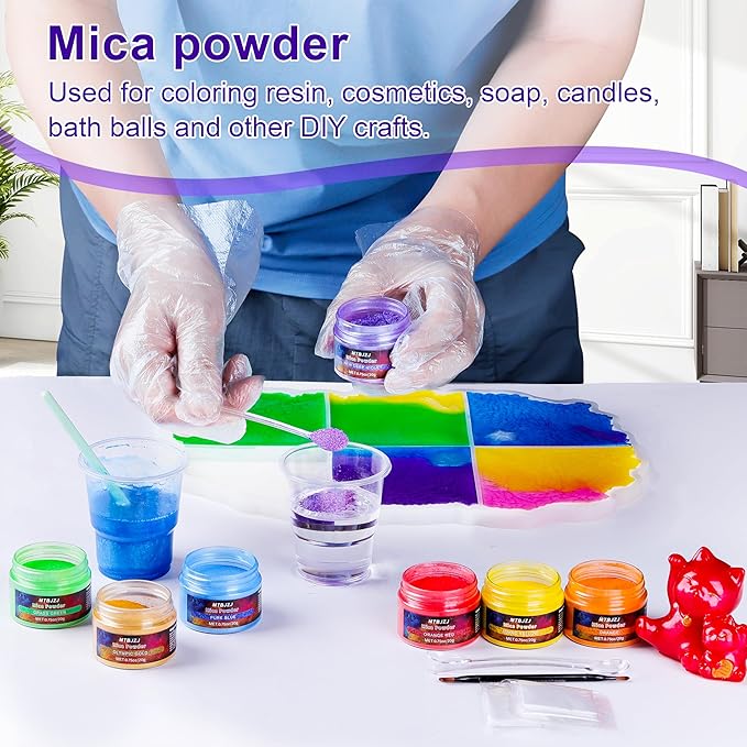 MTBJZJ Mica Powder for Resin, 25 Colors - 20g/Bottle of Epoxy Resin Color Pigment,for Candle Dye, Lip Gloss Pigment, Soap Making, Slime Colorant, Paint, Bath Bombs,Nail Polish and Eye Shadow