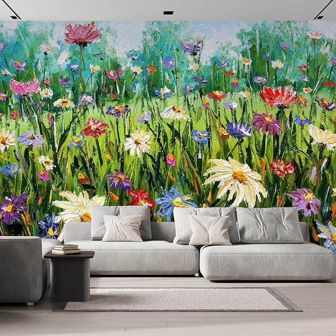 wall26 Wall Sticker/Wall Mural Wildflower Abstract, Not Peel and Stick, Non-Woven Wallpaper Decorative for Bedroom, Living Room,Office - 132x120 inches