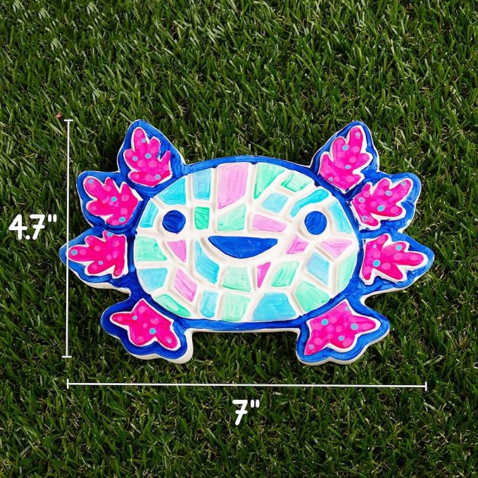 Creative Roots Axolotl Stepping Stone Kit, 7-Inch Paintable Ceramic Stepping Stone, Includes 6 Acrylic Paints, Kids Crafts, Ages 8+
