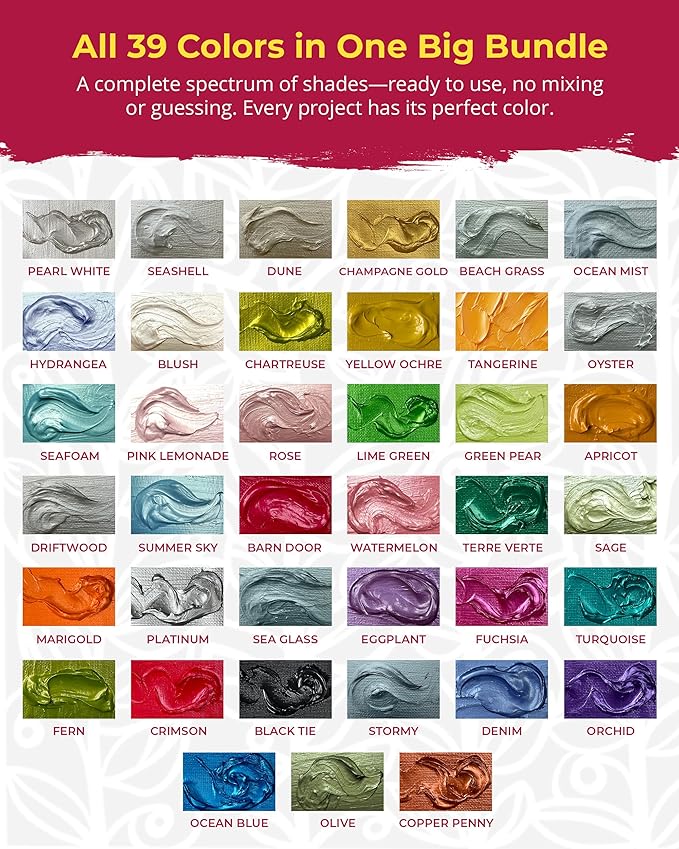 The Crafter's Workshop Stencil Butter — Boutique Texture Paste Gift Set for Artists & Crafters — Metallic Texture Paste for Canvas, Journals, DIY Cards — 39 Piece Set