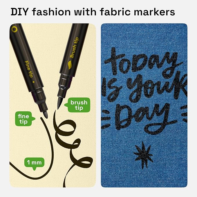 ARTISTRO 2 Black Dual-Tip Fabric Markers - Fabric Decorating Kit - Permanent for Clothes - Acrylic Paint Pens for Sneakers, Bags, Shoes, Textile, Canvas, Sewing, Craft, Laundry - Brush and Fine Tip