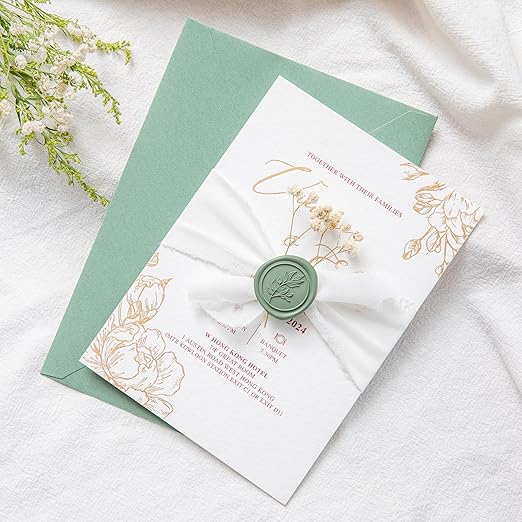 PONATIA Dark Sage Green Wax Seal Stickers - Wedding Seal Stickers, 50 Pcs Self- Adhesive Stickers, Perfect for Invitation Cards, Envelopes, Christmas Cards, Gift Wrapping, Party Menu Décor