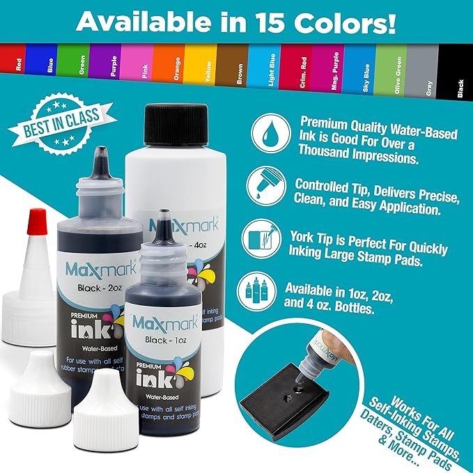 MaxMark Premium Refill Ink for self Inking Stamps and Stamp Pads, Olive Green Color - 2 oz.