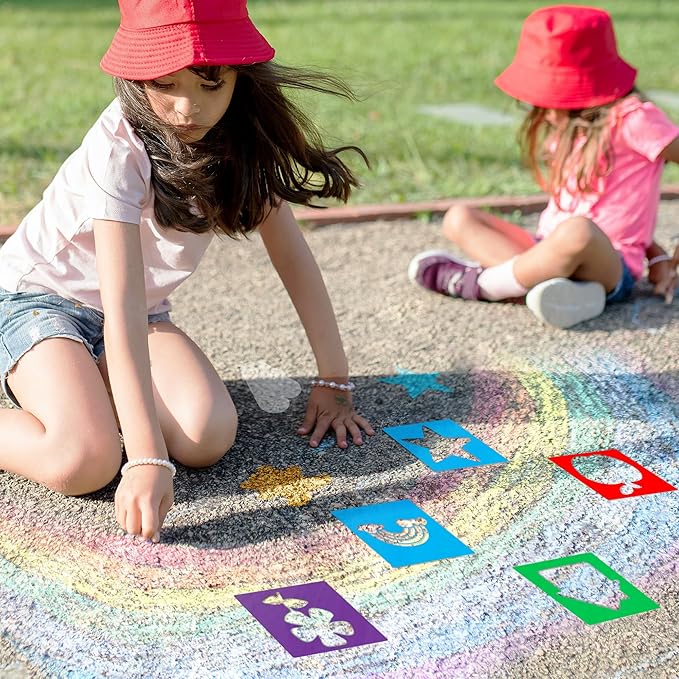 24 Pieces for Kids,Large Drawing Chalk,8 Inches Washable Shape Template Kit for Kids Crafts,Painting Drawing,School Projects (Garden, 8 inch)