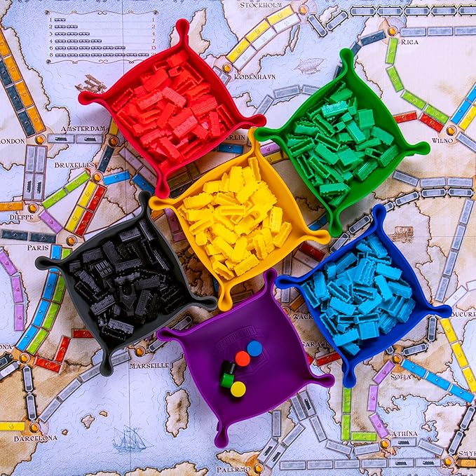 Piecekeeper Board Game Storage Bowls, 6-Pack | Portable Folding Tray Accessory Holds Tabletop Bits, Chits, Components, Pieces, Dice | Six Color Set | Classic & Modern Gaming, RPG Roleplaying